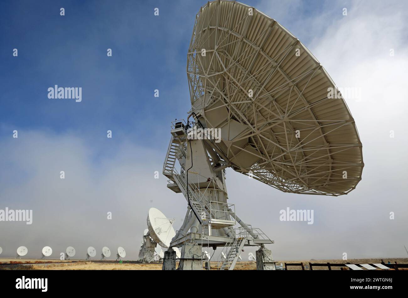 Side view at antenna close up - Very Large Array, New Mexico Stock Photo