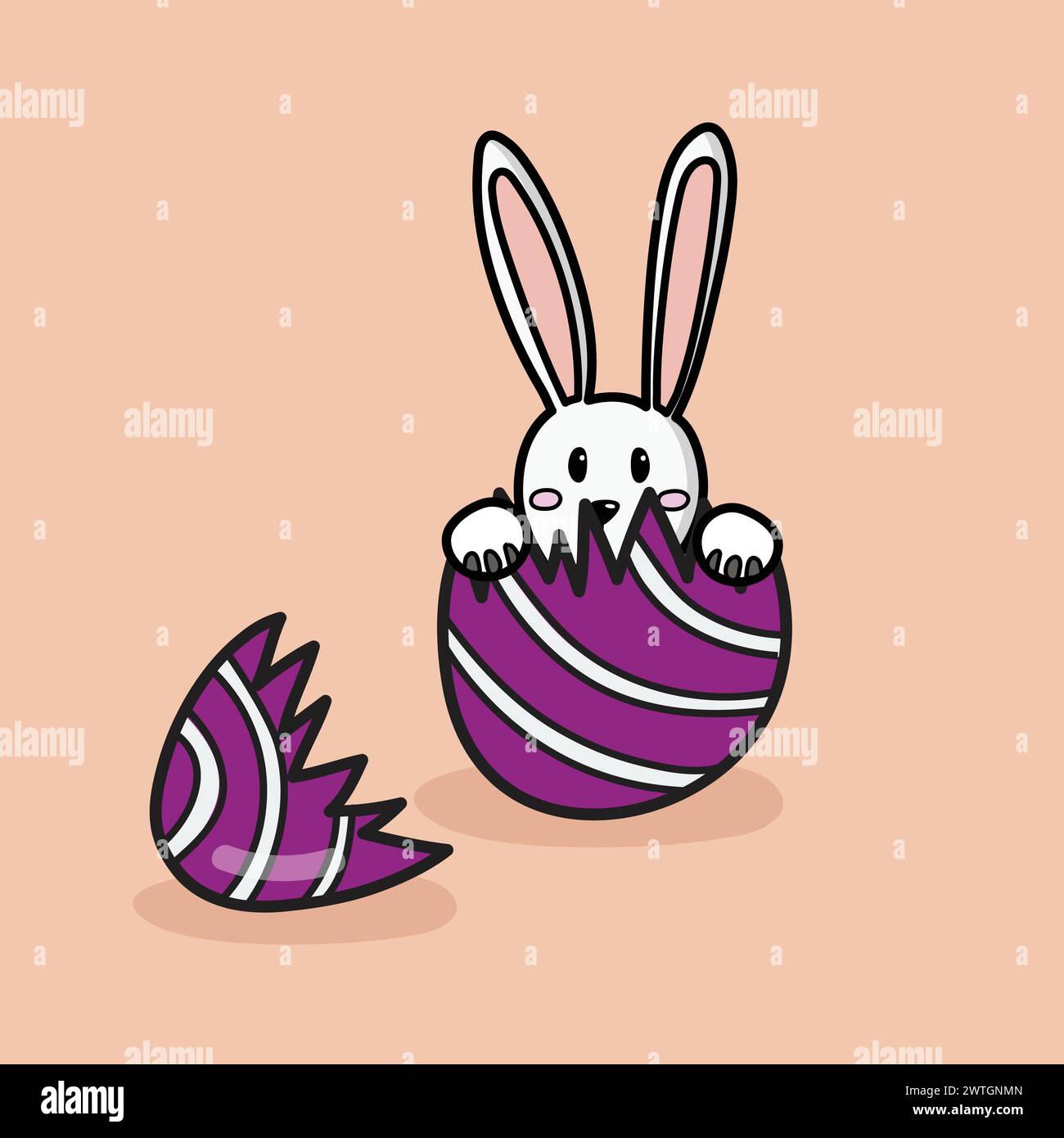 White rabbit in cracked eggs. doodle hand drawn vector illustration Stock Vector