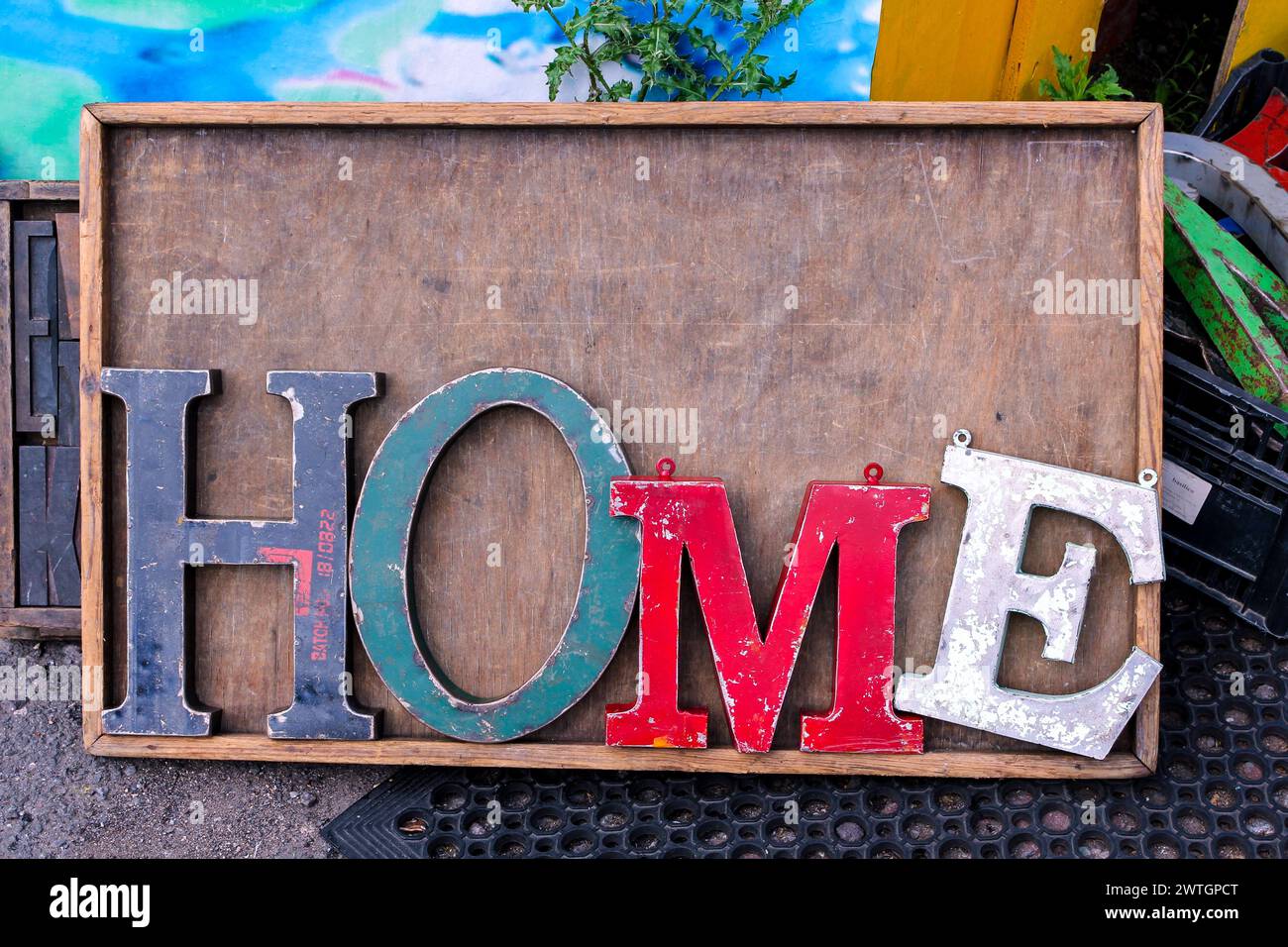 Home spelt in large metal letters Stock Photo