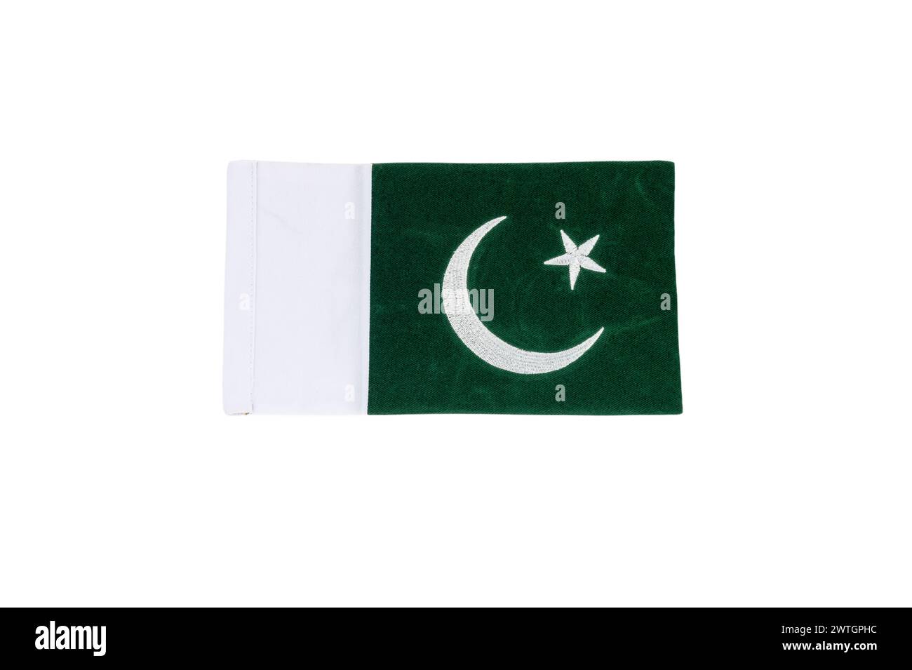 The national flag of Pakistan on white isolated background with copy space Stock Photo