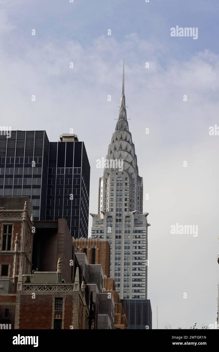 Chrysler building, skyscraper, skyscraper, top of a historic building standing out against the sky, Manhattan, New York City, New York, USA, North Stock Photo