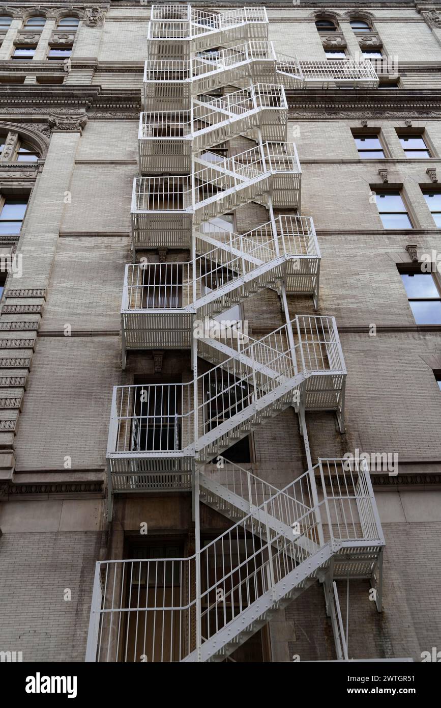 Fire escape on the exterior facade of an old building, Manhattan, New York City, New York, USA, North America Stock Photo