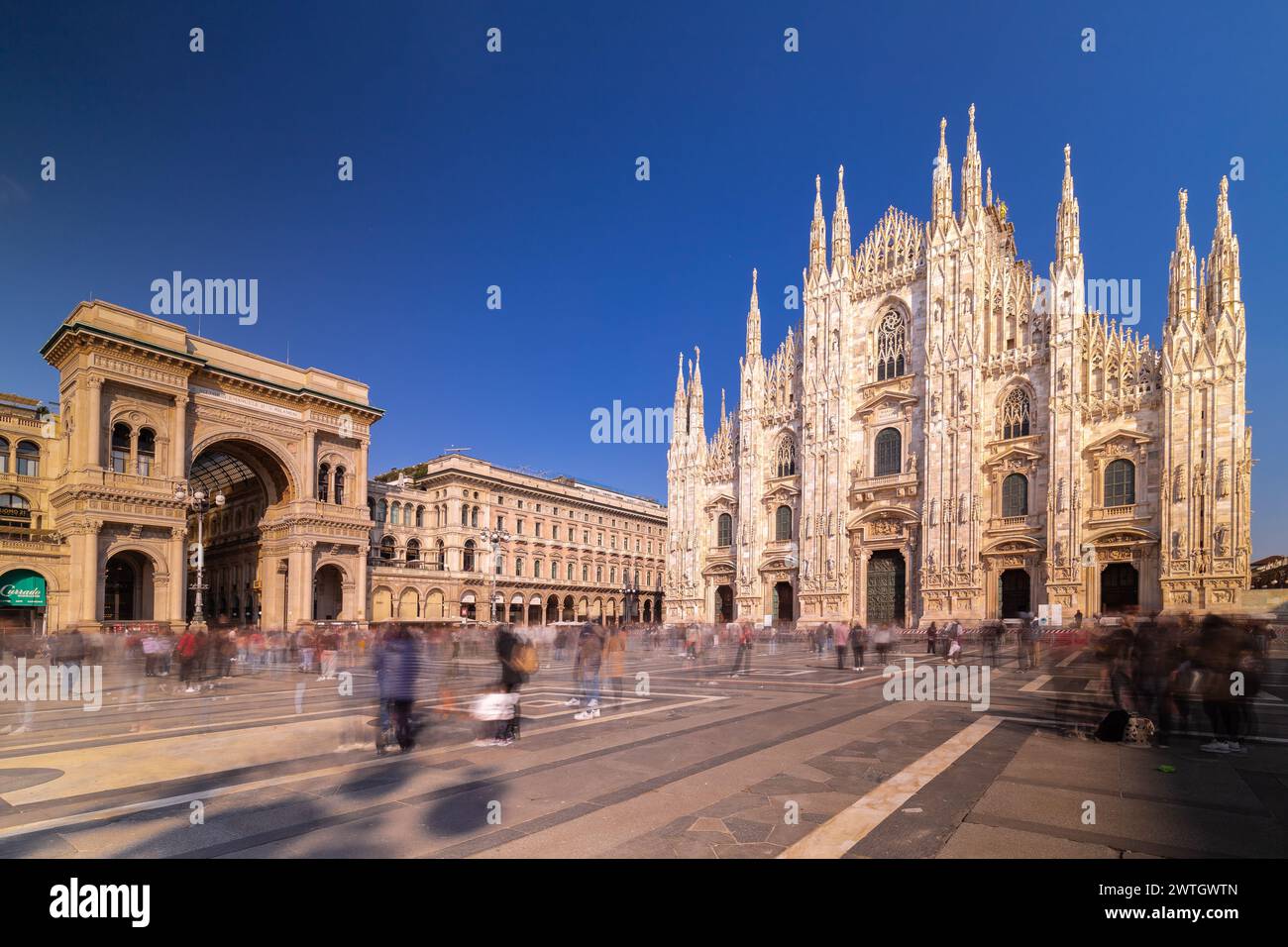 Milan Cathedral is the largest church in the Italian Republic with streets either radiating from the Duomo or circling it, reveals that the Duomo occu Stock Photo