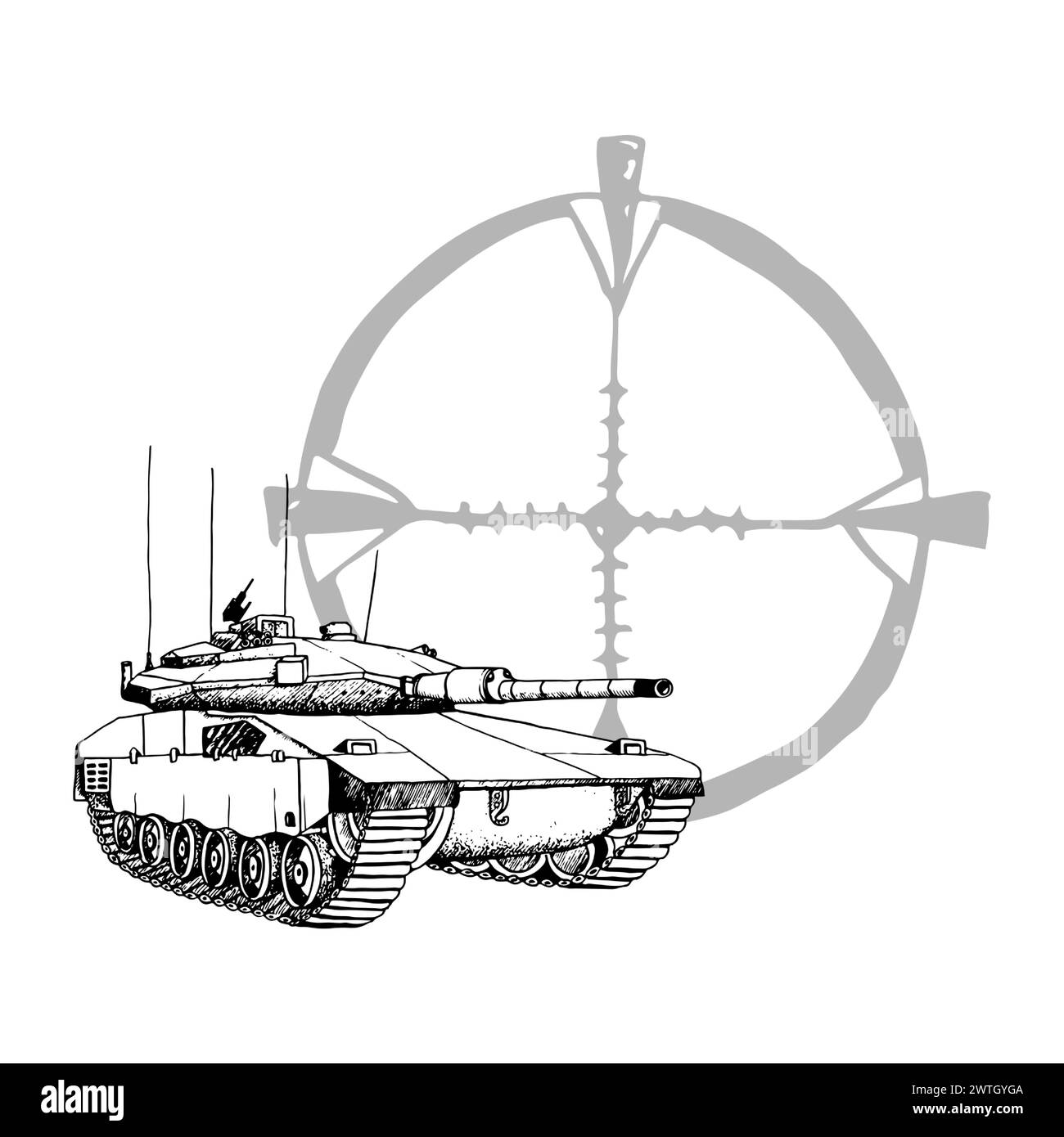 Merkava Tank of Israel with optical sight black and white vector