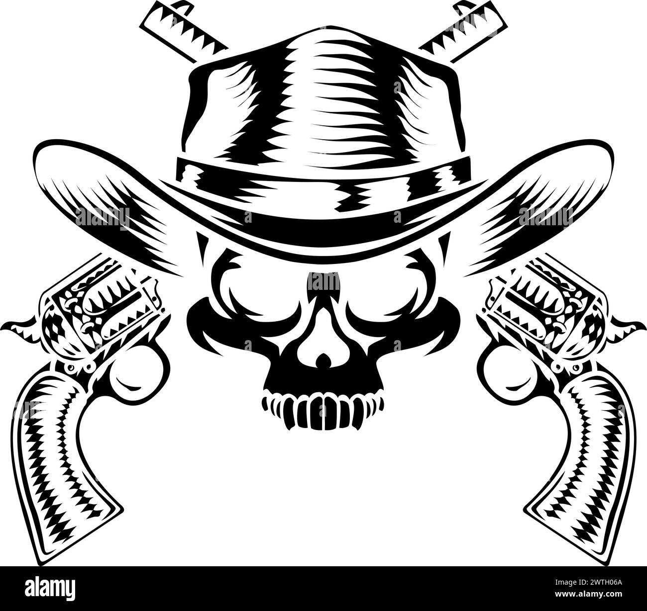 Cowboy Hat Pistols Skull Pirate Cross Bones Stock Vector Image & Art