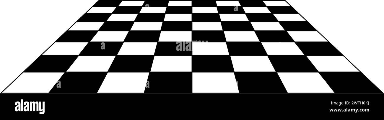 Empty chessboard plane in perspective. Tiled mosaic floor. Sloped checkerboard texture. Inclined board with black and white squares pattern isolated Stock Vector