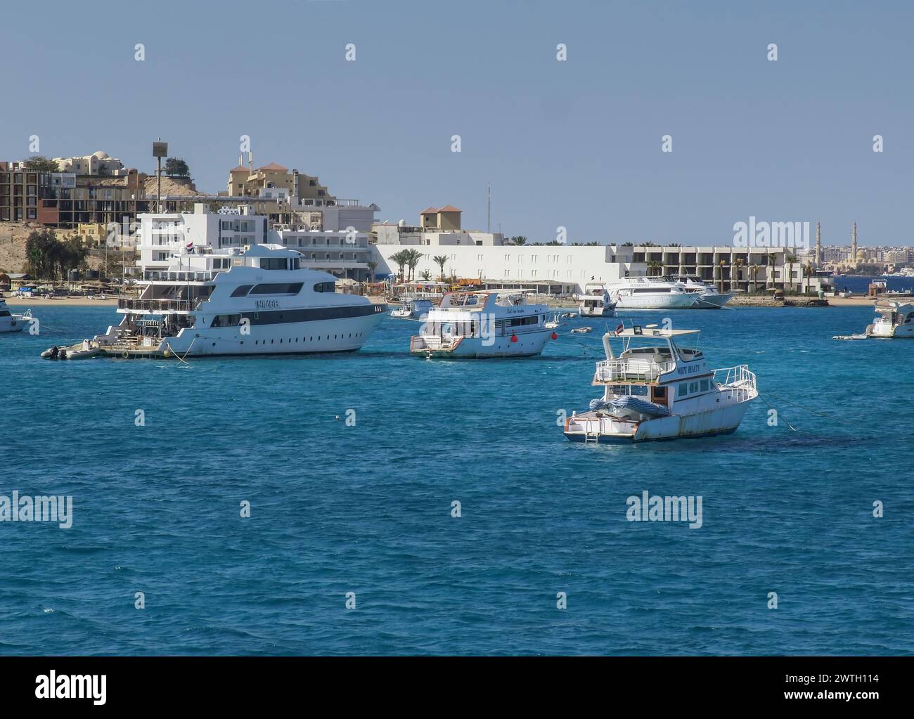 Yachten, Ausflugsschiffe vor Hurghada, Ägypten Stock Photo