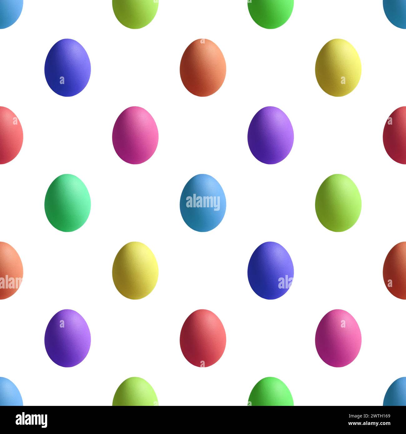 Seamless Rainbow Colored Easter Egg Pattern on white background Stock Photo