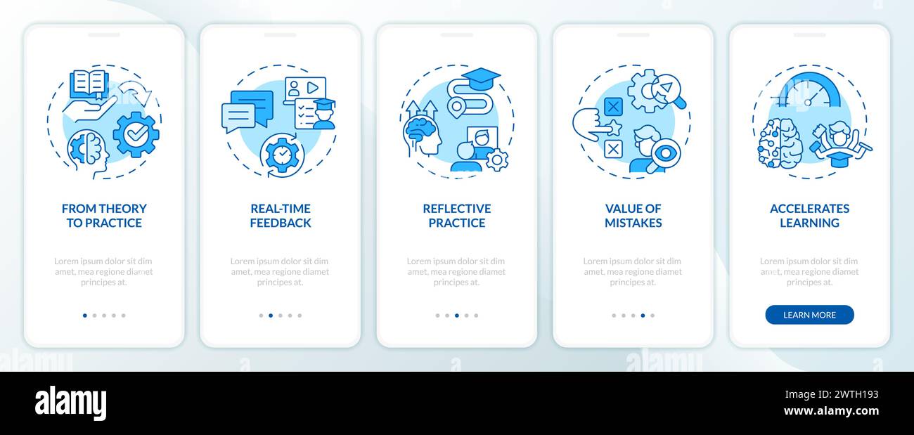 Learning advantages blue onboarding mobile app screen Stock Vector ...
