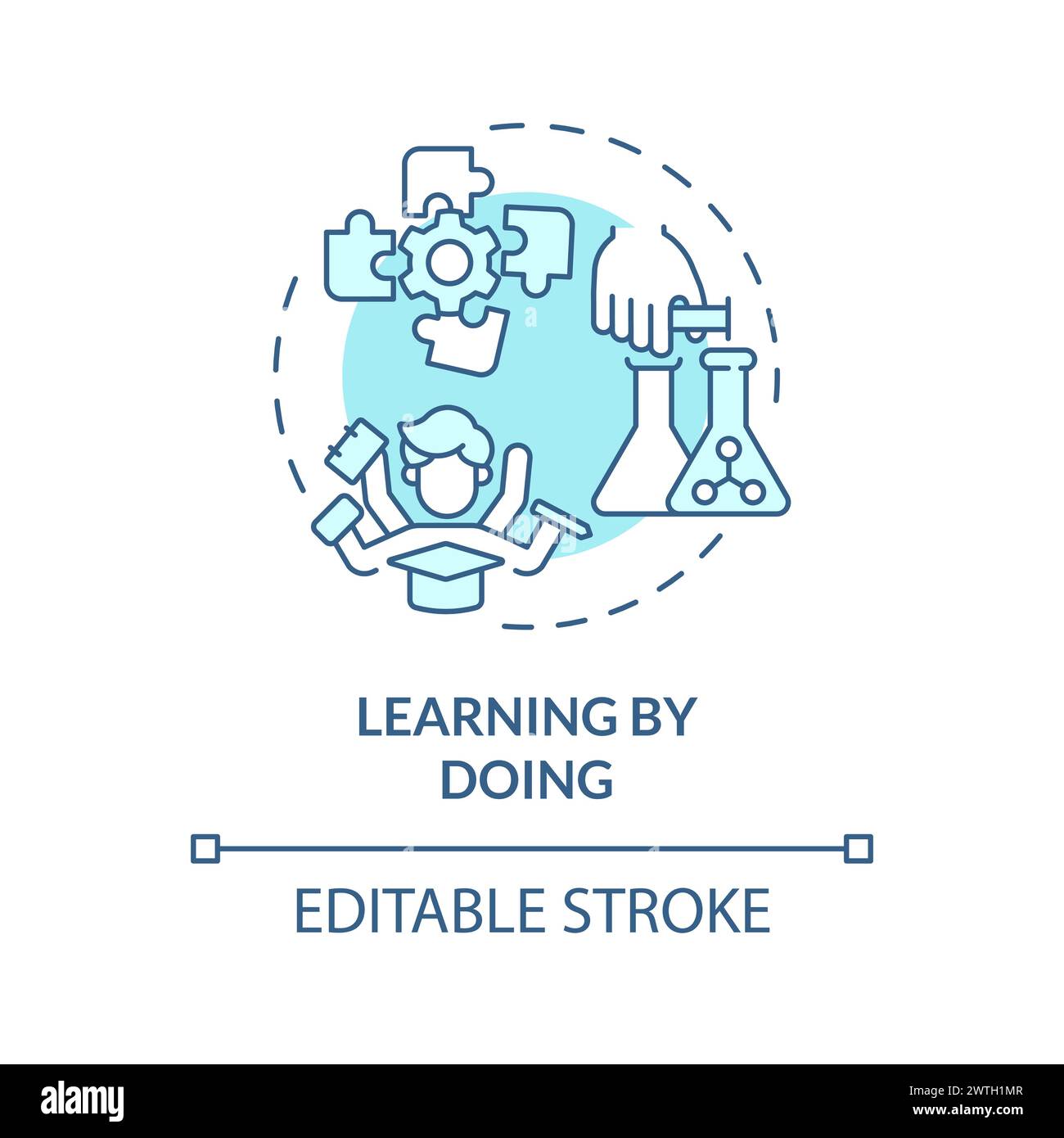 Learning by doing soft blue concept icon Stock Vector