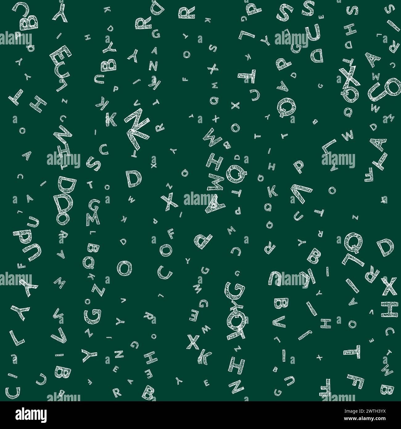 Falling letters of English language. Chalk handdrawn flying words of ...
