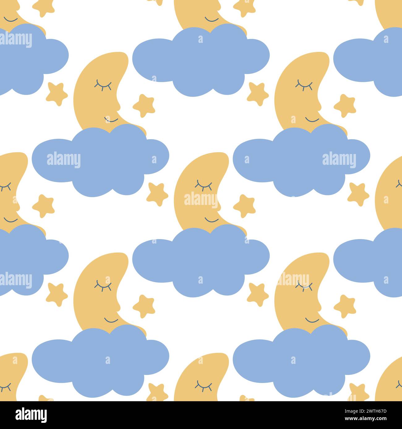 Sleeping moon in clouds with stars seamless pattern Stock Vector Image ...