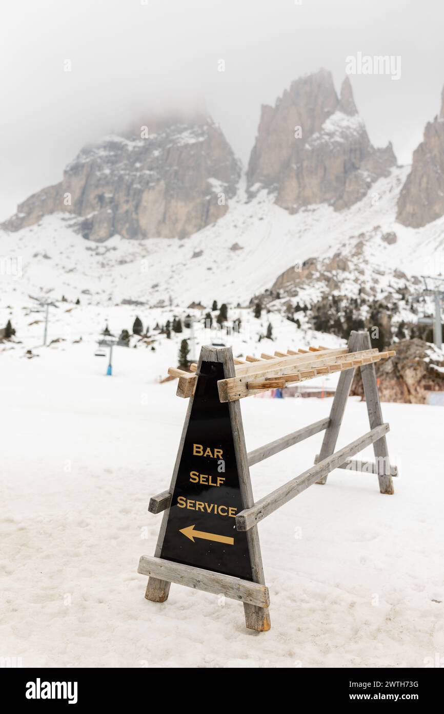 Snowy ski lodge in the mountains of Italy's Alps Stock Photo