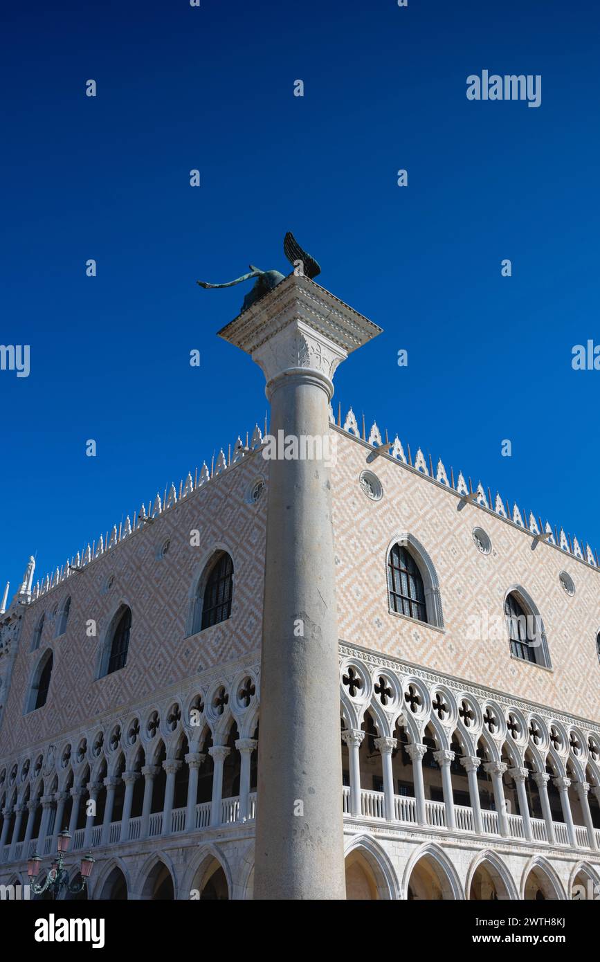 Detail of the Dodge Palace main facade in San Marco Square Stock Photo
