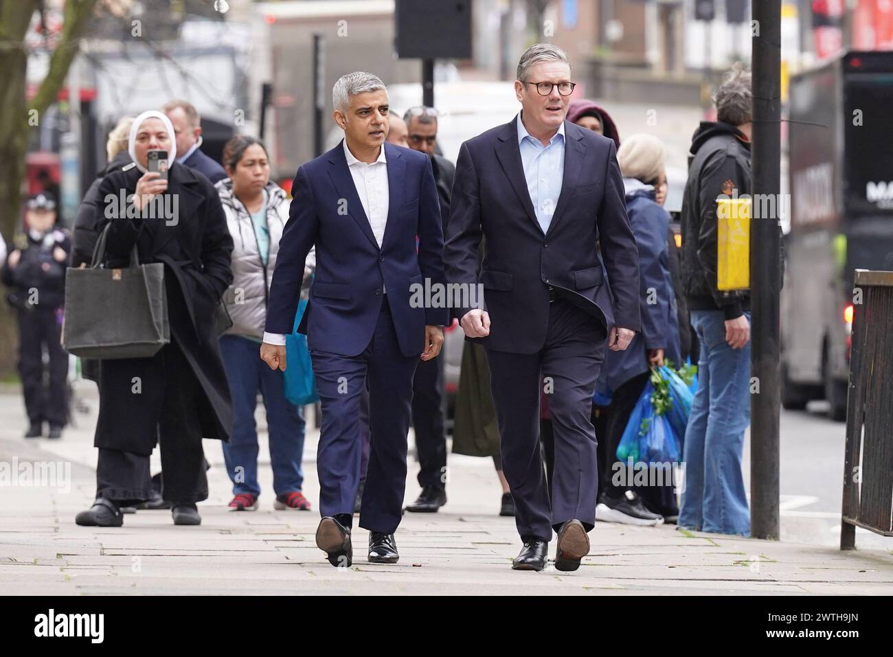 Mayor of London Sadiq Khan (left) with Labour Party leader Sir Keir Starmer, before he launches his re-election campaign in West London, with promise to deliver 40,000 new council homes for Londoners. Picture date: Monday March 18, 2024. Stock Photo