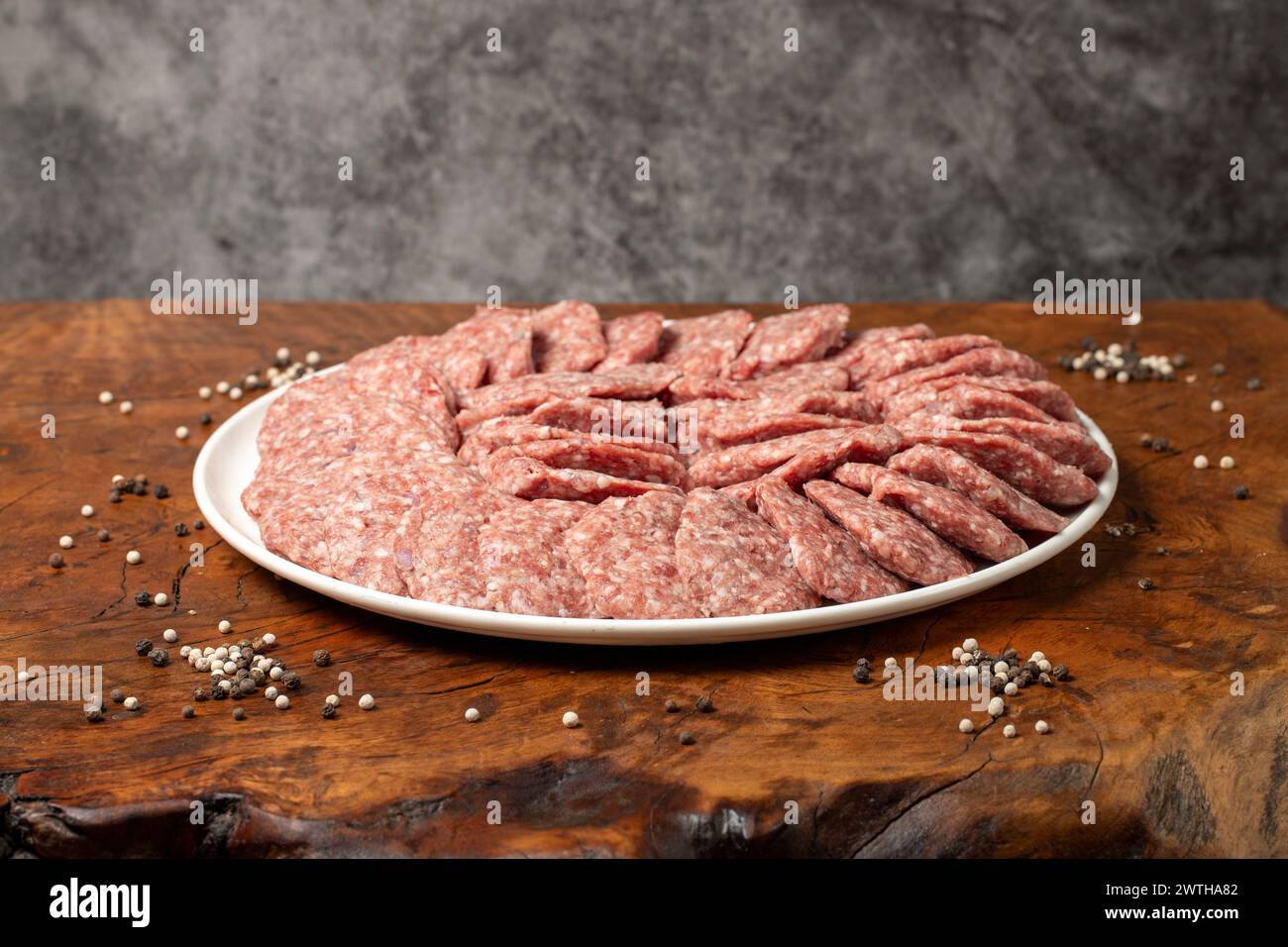 Meatballs made from raw beef mince. Butcher products. Uncooked ...