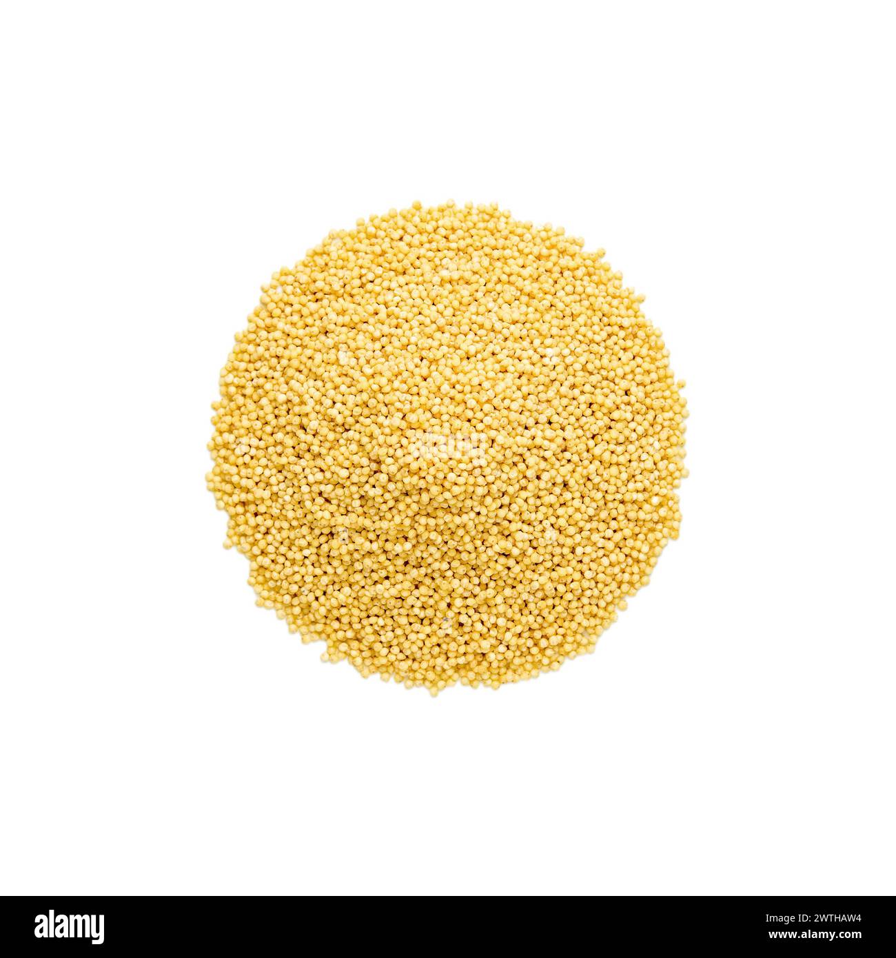 Millets seeds top view, directly above. Heap of dry millet. Hulled