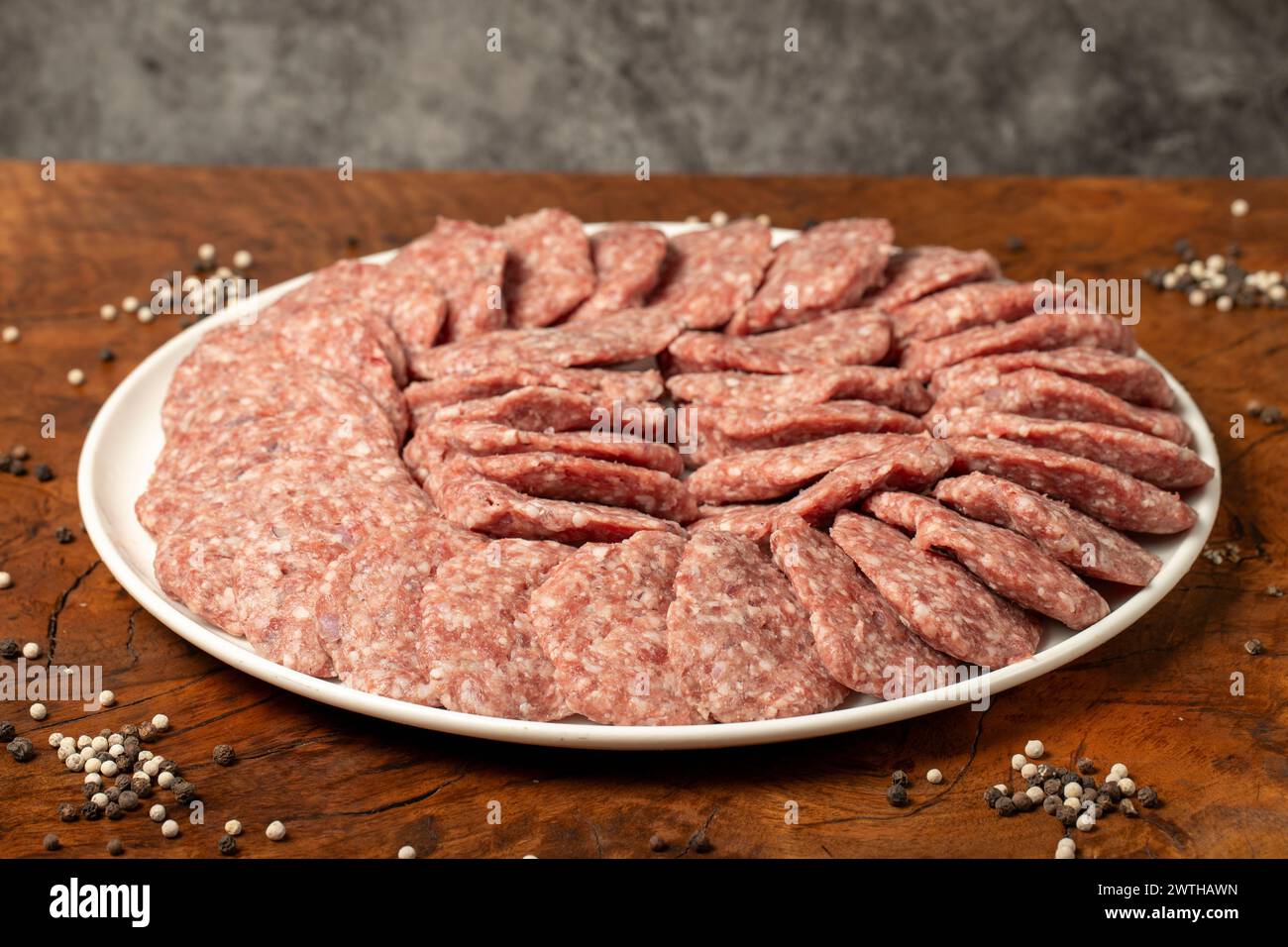 Meatballs made from raw beef mince. Butcher products. Uncooked ...