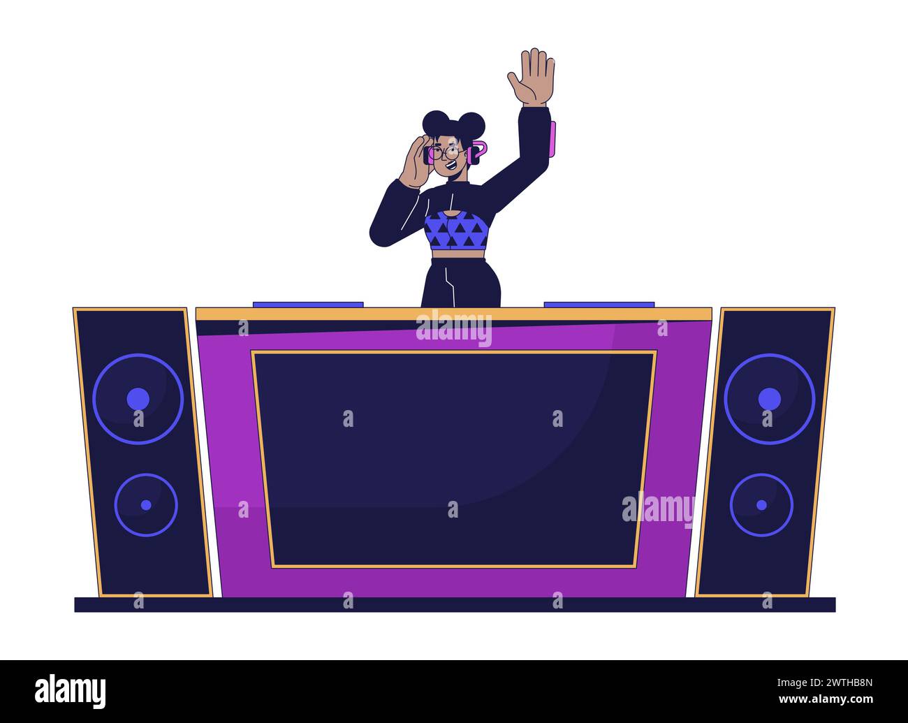 African american dj at console 2D linear cartoon character Stock Vector