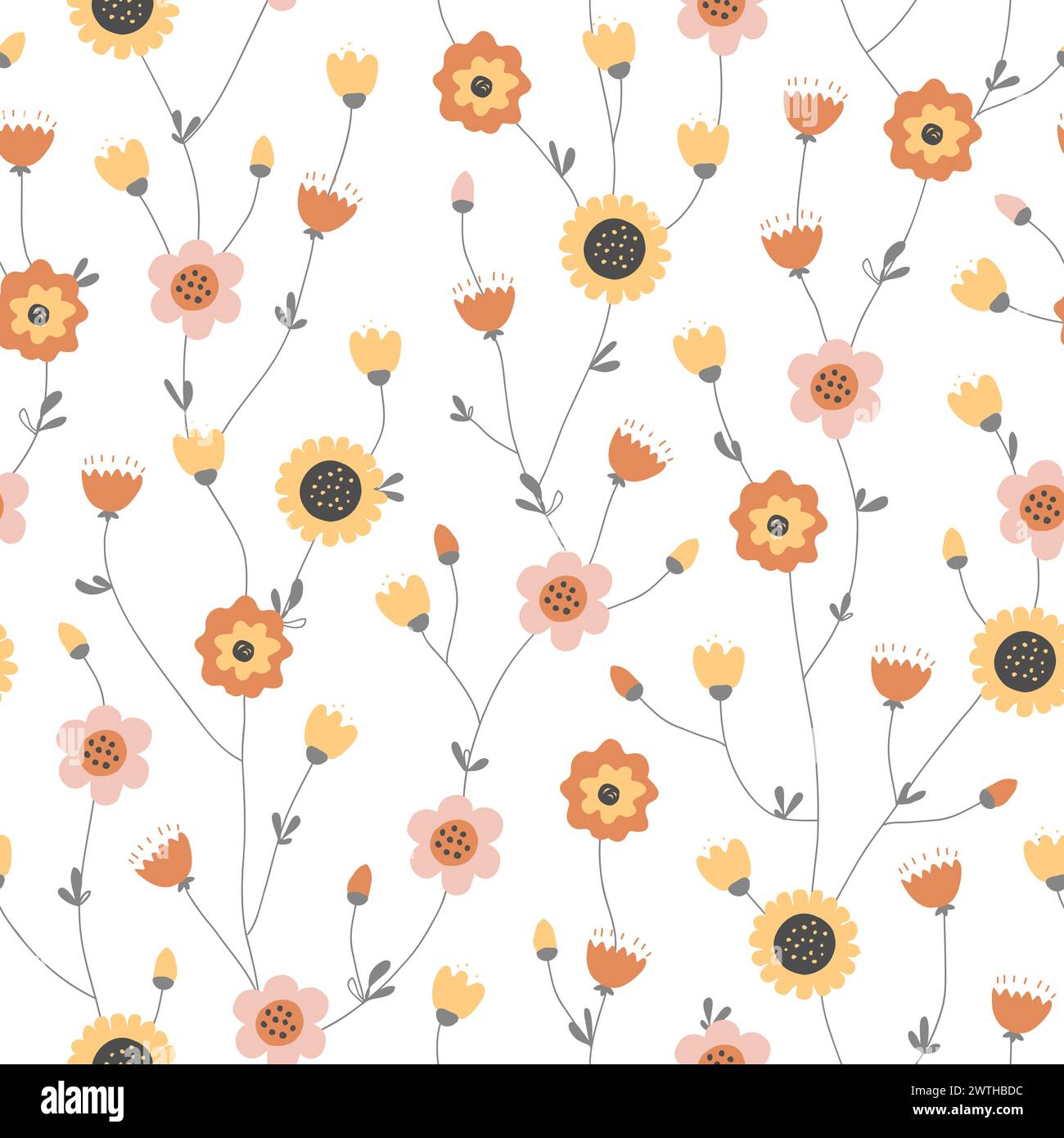 Twisted fairy flowers seamless floral pattern in Scandinavian style ...