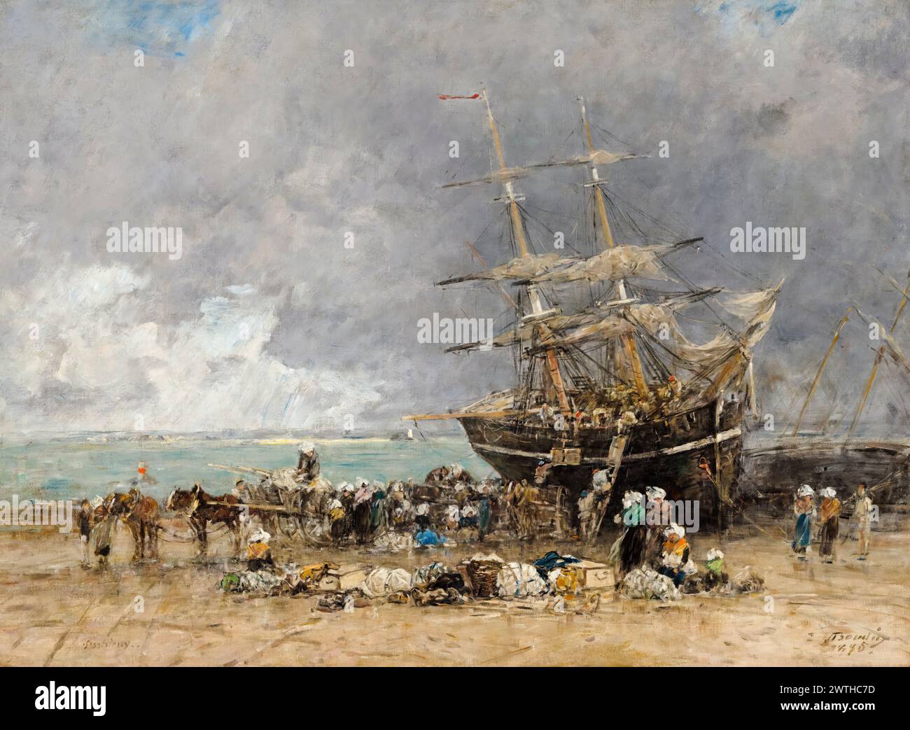 Eugène Boudin painting, Return of the Terre-Neuvier, oil on canvas, 1875 Stock Photo