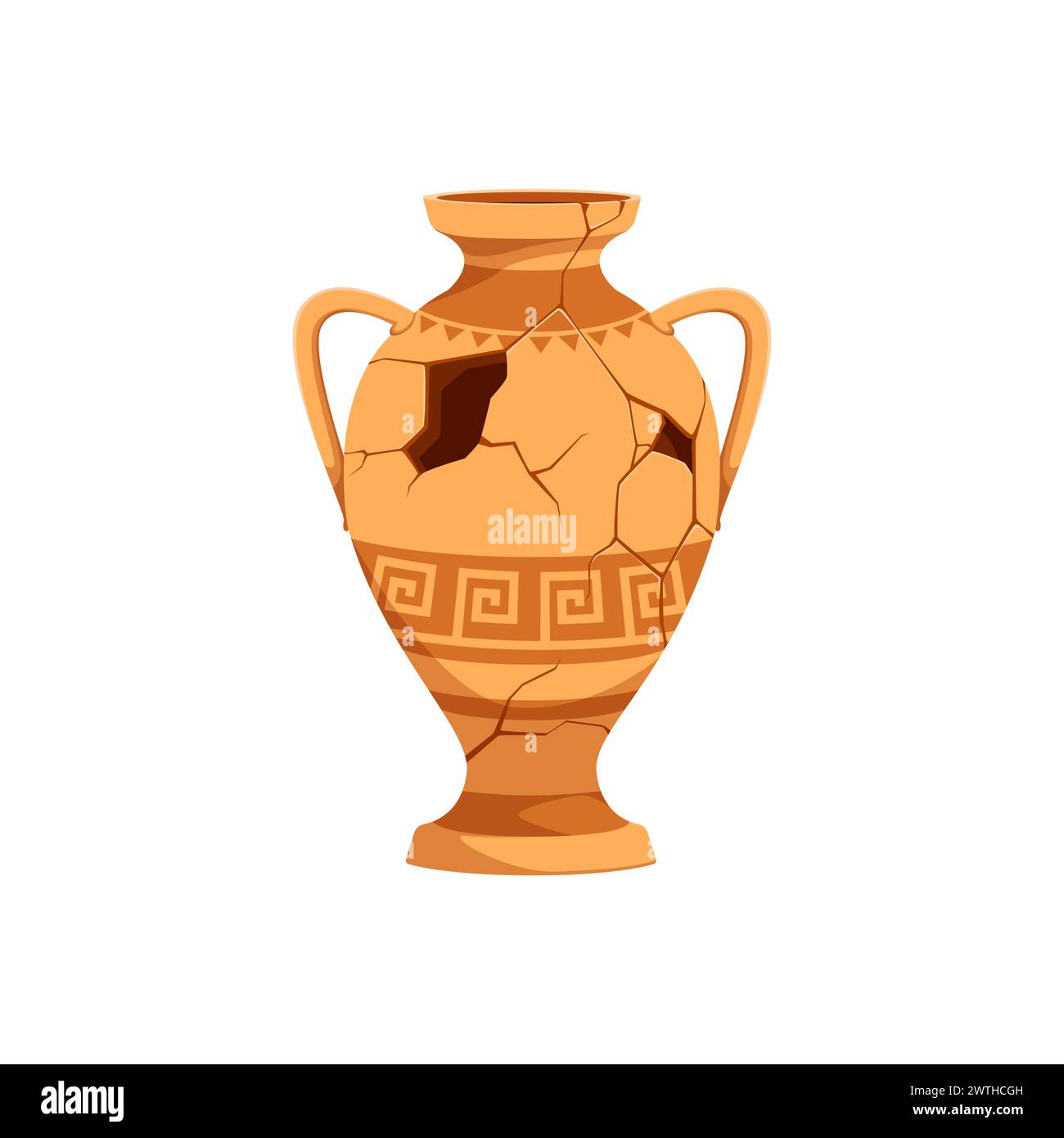 Ancient broken pottery and vase. Old ceramic cracked pot and jug. Isolated vector shattered fragment of historical crockery, revealing glimpse of past civilization cultures, archaeologists artefact Stock Vector