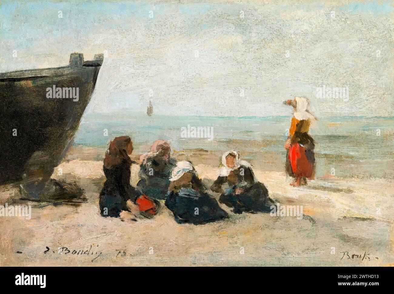 Eugène Boudin, Berck, Fisherwomen Watching for the Return of the Boats, painting in oil on panel, 1875 Stock Photo