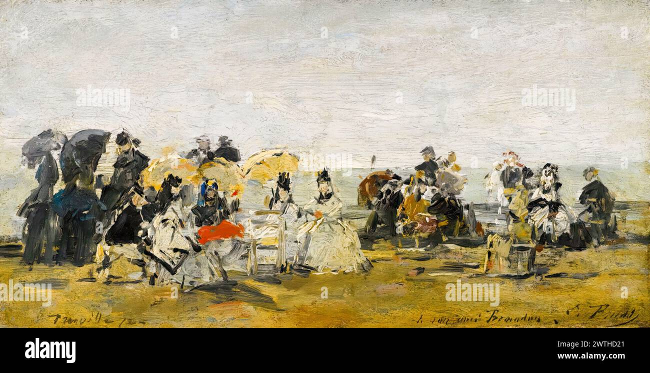 Eugène Boudin, Beach Scene At Trouville, painting in oil on panel, 1872 Stock Photo