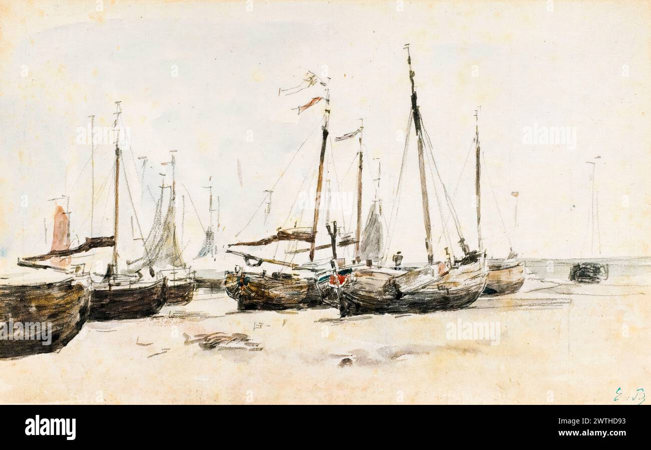 Eugène Boudin, Les Bateaux (The Boats), watercolour painting, before 1898 Stock Photo