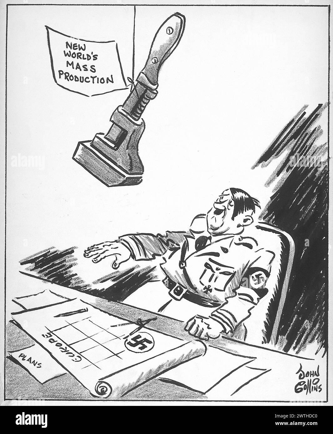 Cartoon - Sword of Damocles-1941. John Collins (1917-2007) Stock Photo