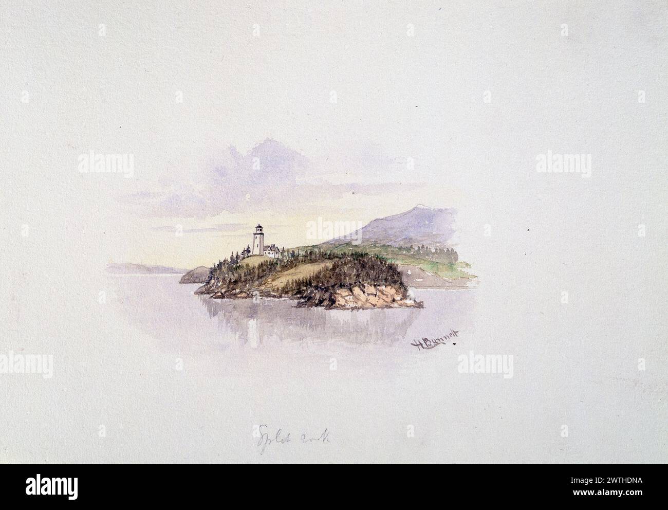 Watercolour - Split Rock Henry Richard S. Bunnett (1845-1910) Stock Photo