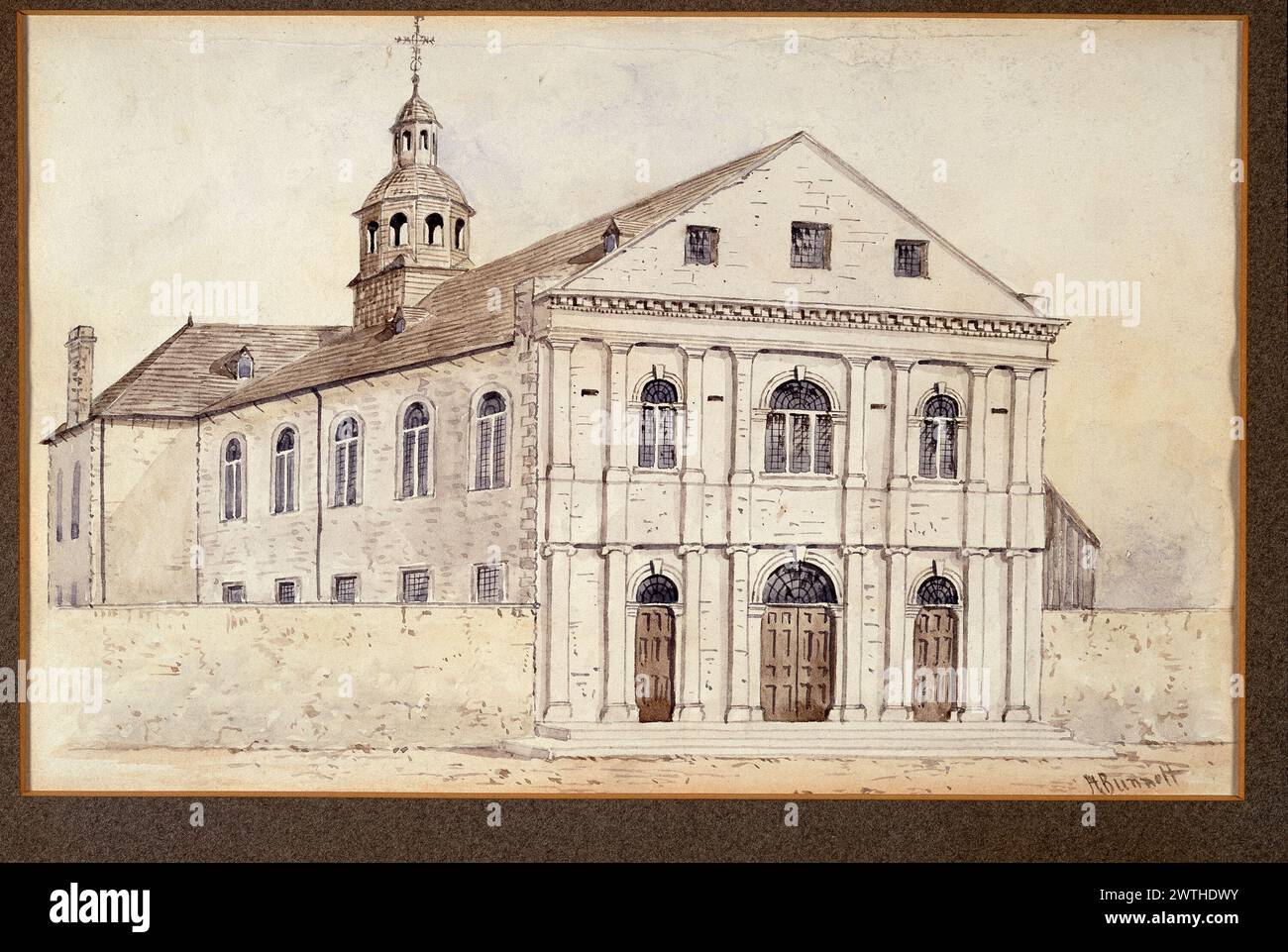 Watercolour - Church with three-doored facade, 1885-1889 Henry Richard S. Bunnett (1845-1910) Stock Photo