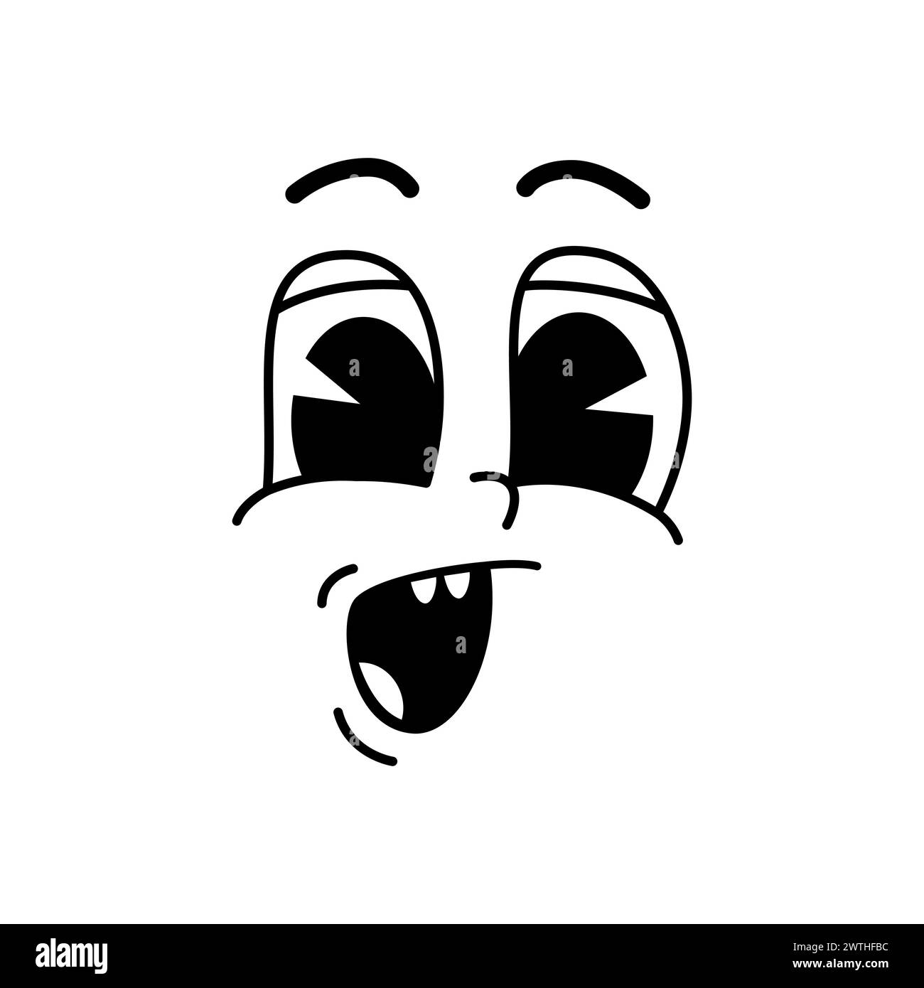 Cartoon face or comic groovie smile with eyes and mouth, vector funny