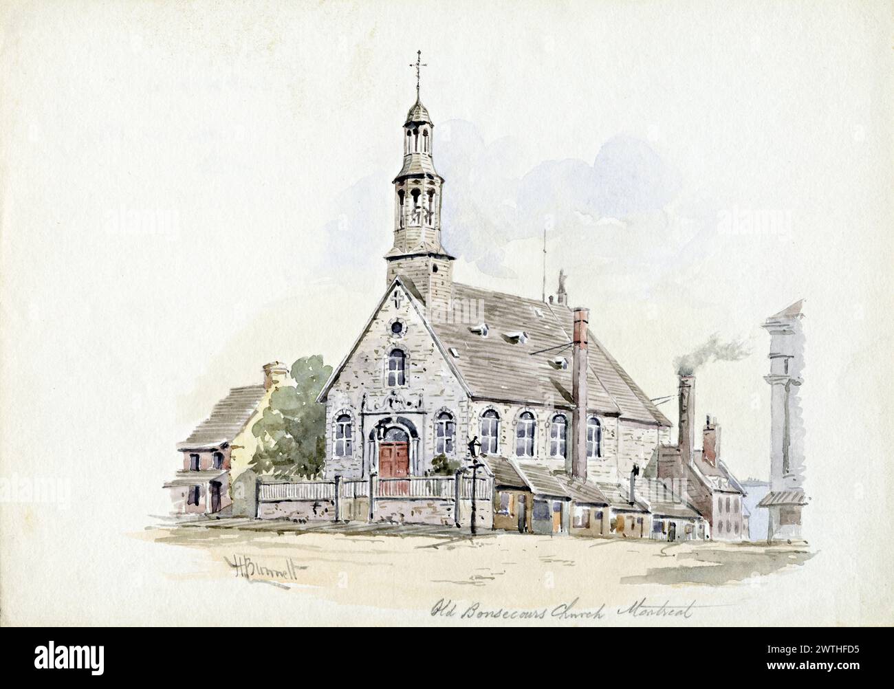 Watercolour - Old Bonsecours Church, Montreal Henry Richard S. Bunnett (1845-1910) Stock Photo