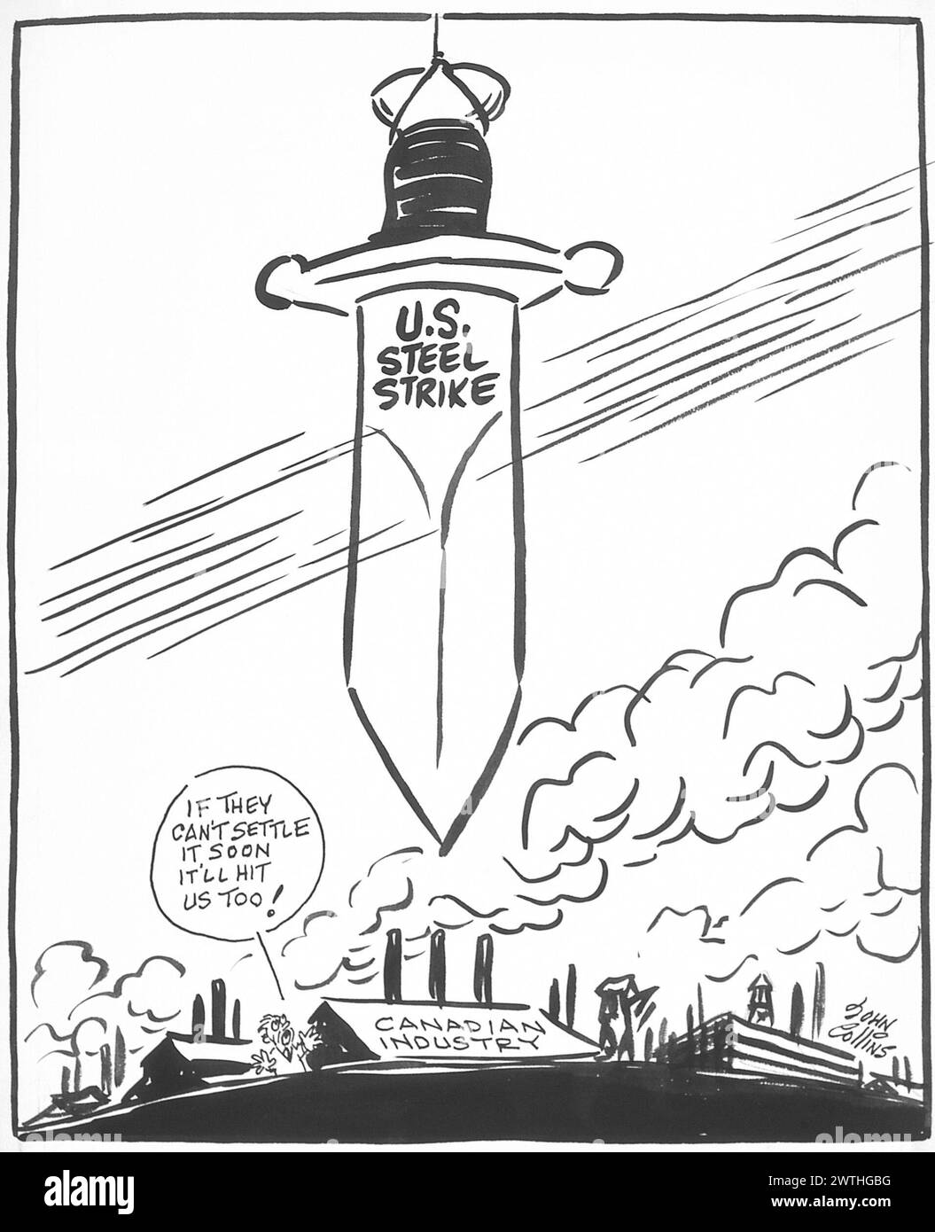 Cartoon - Under the Sword of Damocles. John Collins (1917-2007) Stock Photo