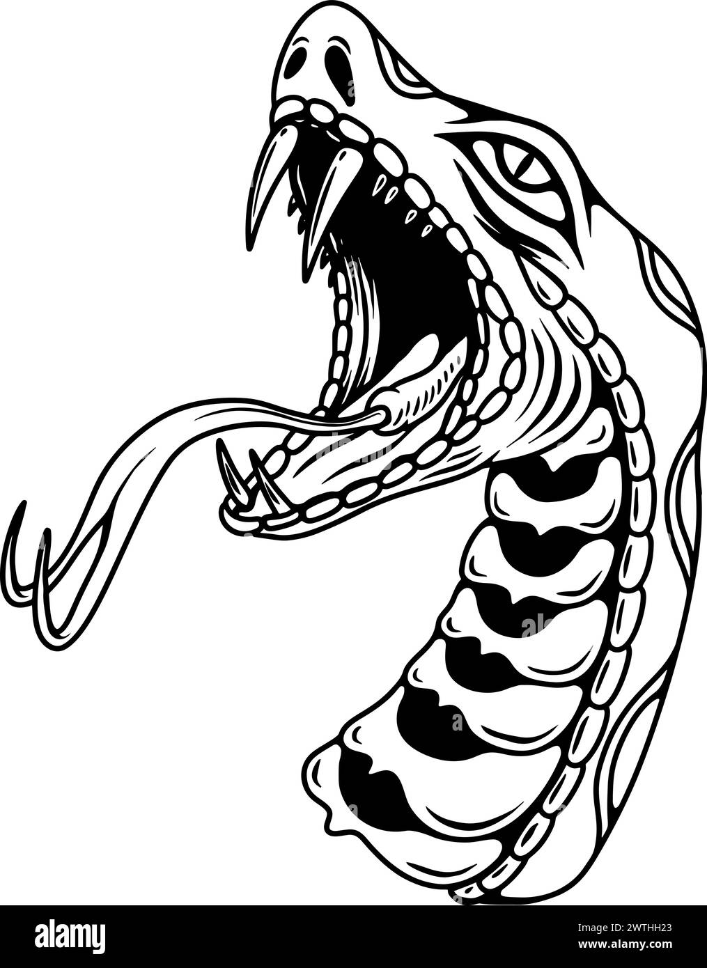 Illustration of snake head in tattoo style. Design element for poster