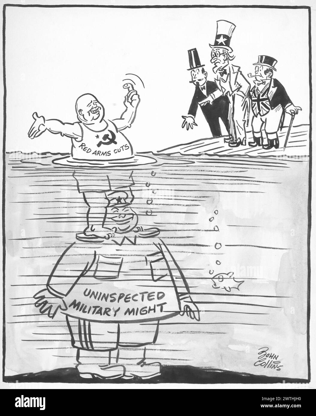 Cartoon - 'Last One in is an Old Warmonger !'. John Collins (1917-2007) Stock Photo
