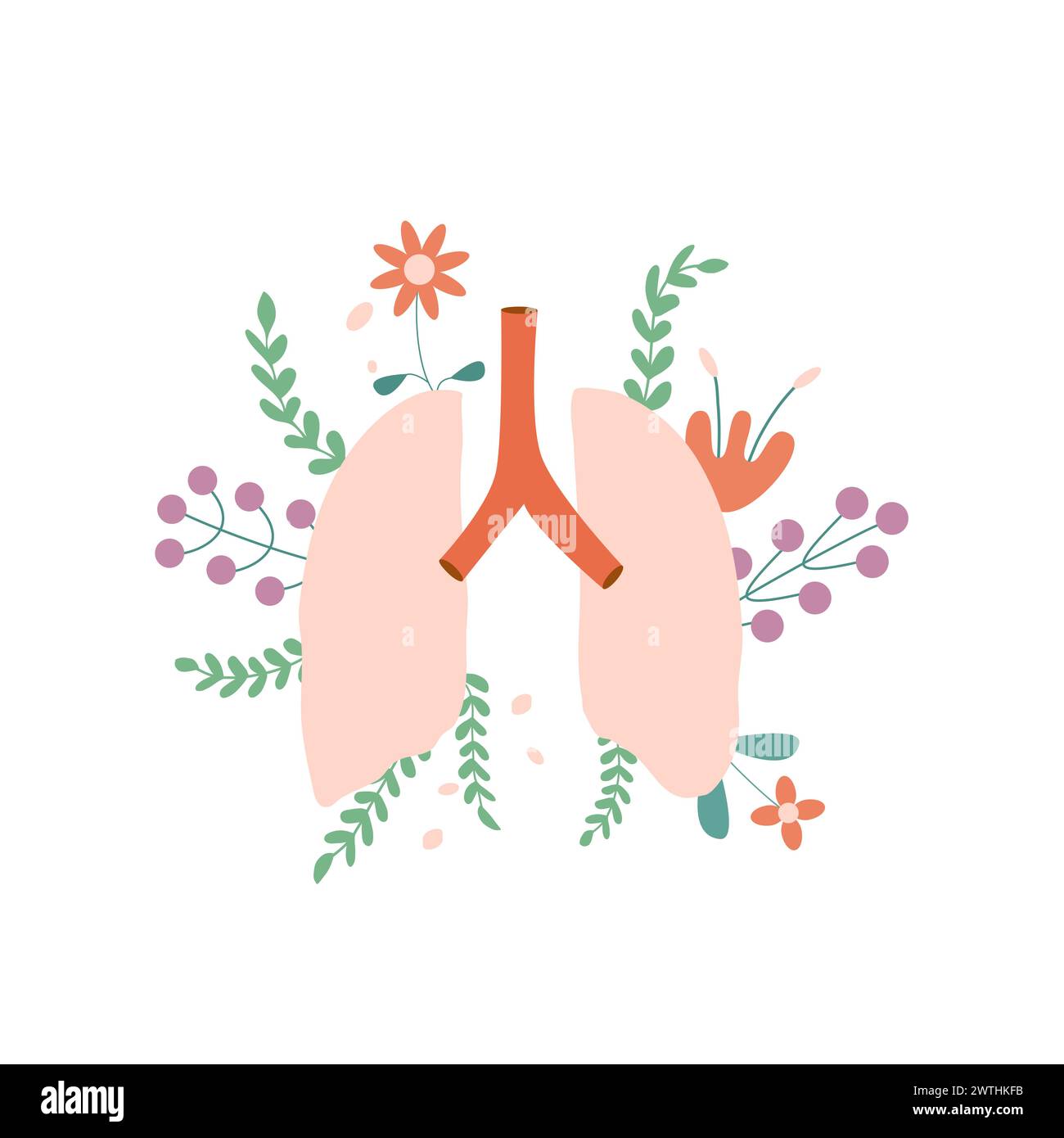 Lung with flowers. Vector flat illustration. Stop smoking. Stock Vector