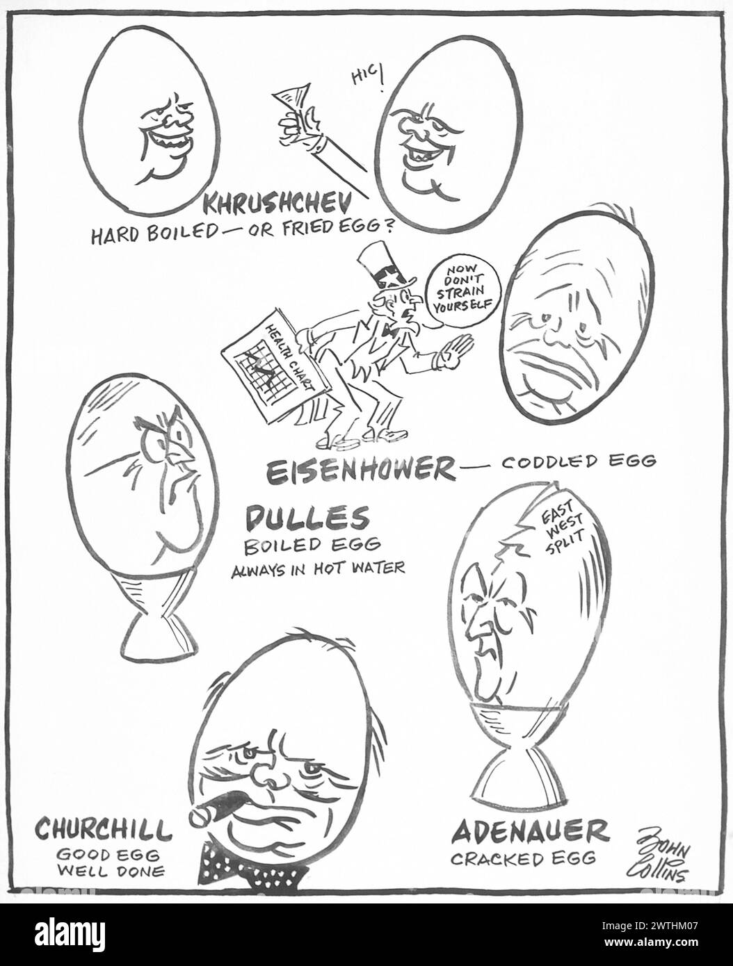Cartoon - Everybody's an Egghead Now. John Collins (1917-2007) Stock Photo