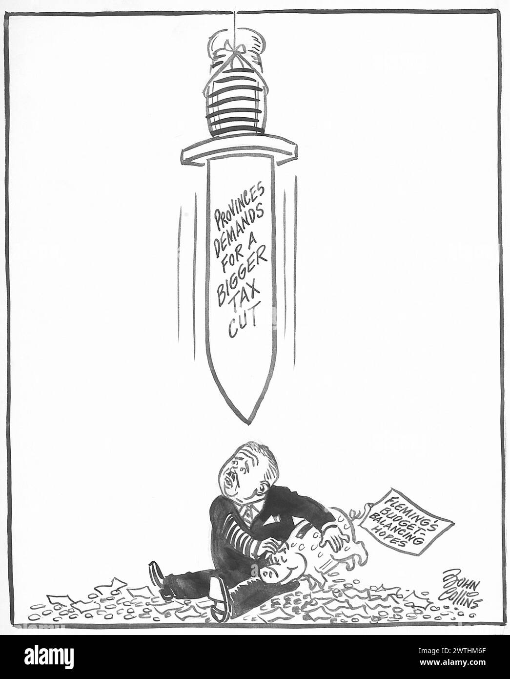 Cartoon - Sword of Damocles. John Collins (1917-2007) Stock Photo