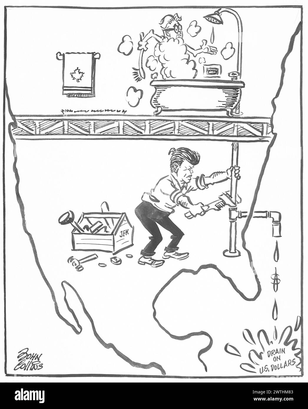 Cartoon - Tackling the Leak. John Collins (1917-2007) Stock Photo