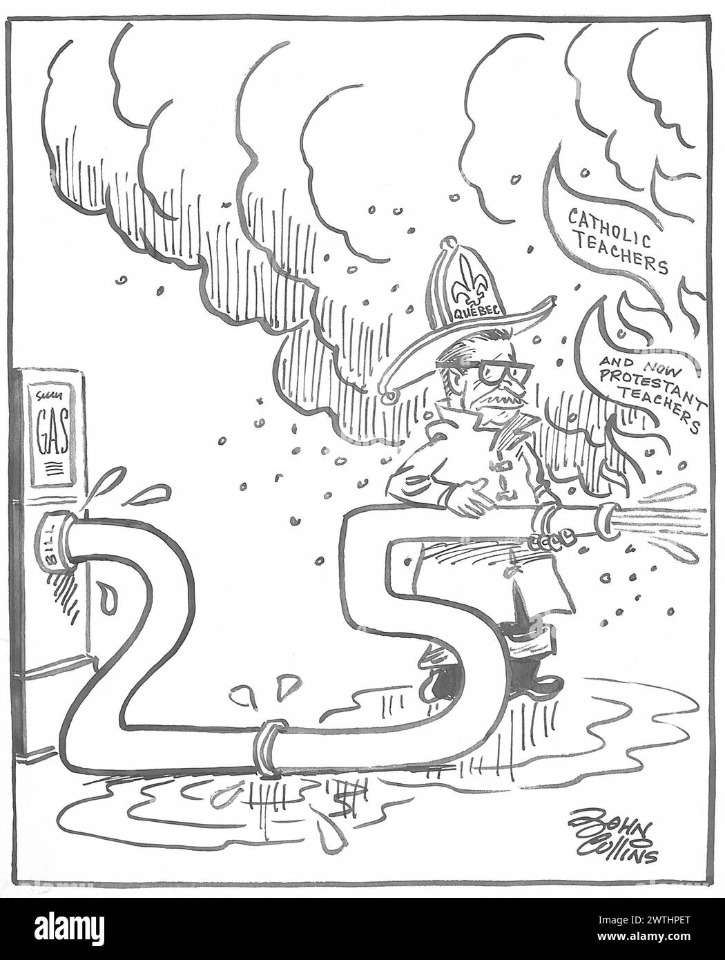 Cartoon - 'I'm Using the Hose-Why Don't Things Cool Down ?'. John Collins (1917-2007) Stock Photo