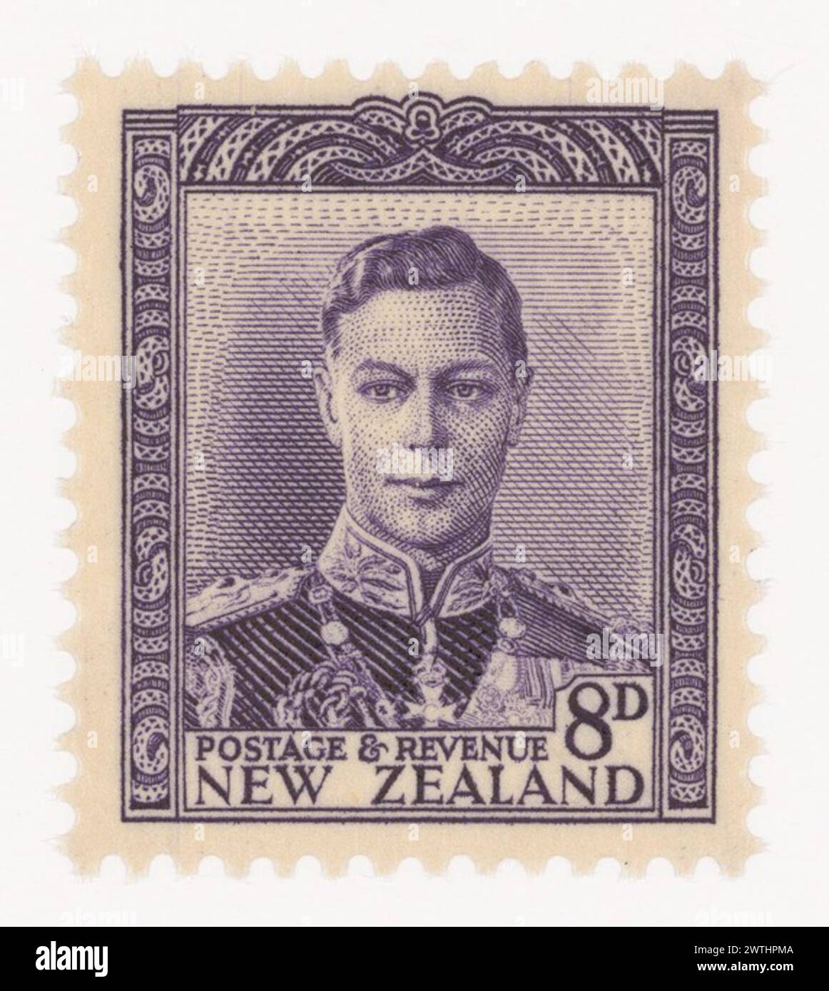 Issued eight penny 'King George VI' definitive stamp in violet postage stamps Stock Photo