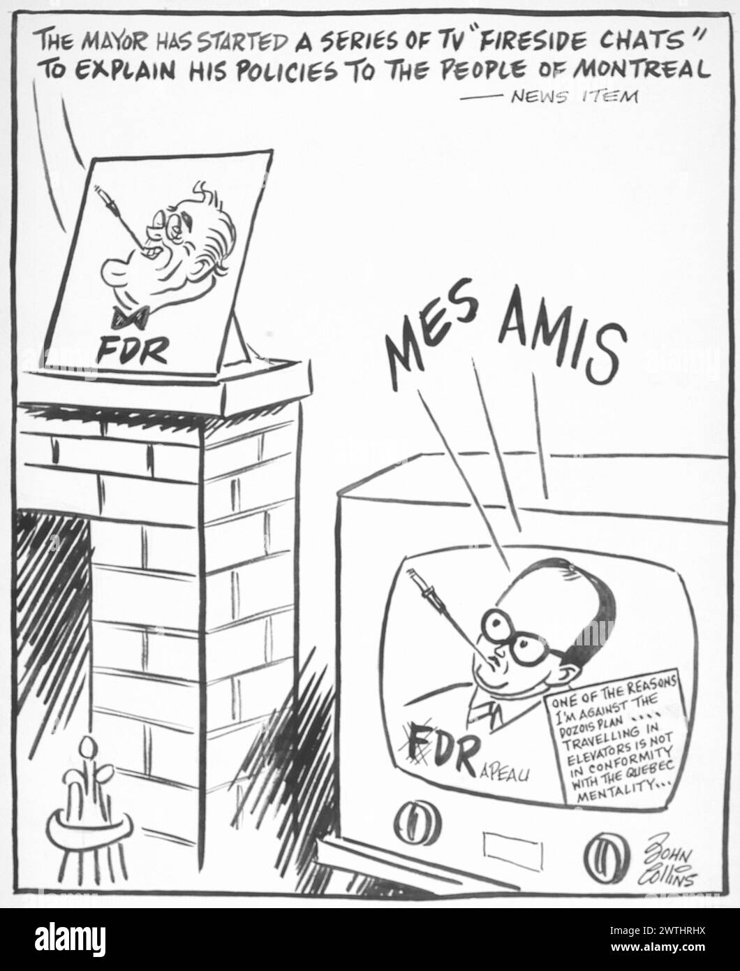 Cartoon - Franklin D. Roosevelt Drapeau. John Collins (1917-2007) Stock Photo