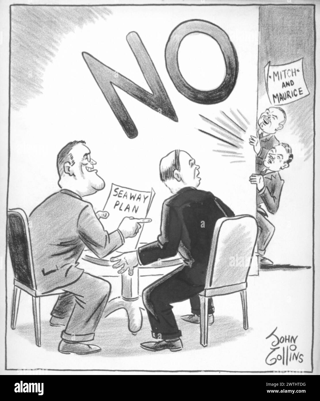 Cartoon - Mr. Roosevelt Gets an Answer. John Collins (1917-2007) Stock Photo