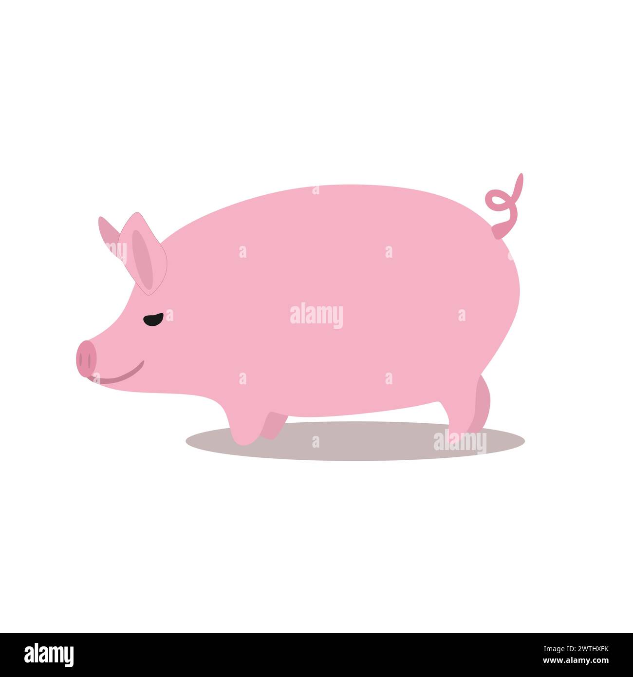 Cute Pink Pig Standing on White Background Vector Illustration Stock ...