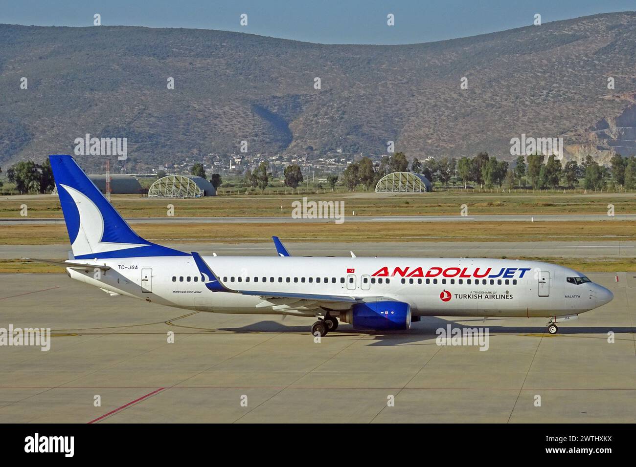 Turkey, Mugla, Bodrum:  TC-JGA  Boeing 737-8F2  (c/n 29285) of AnadoluJet. Stock Photo