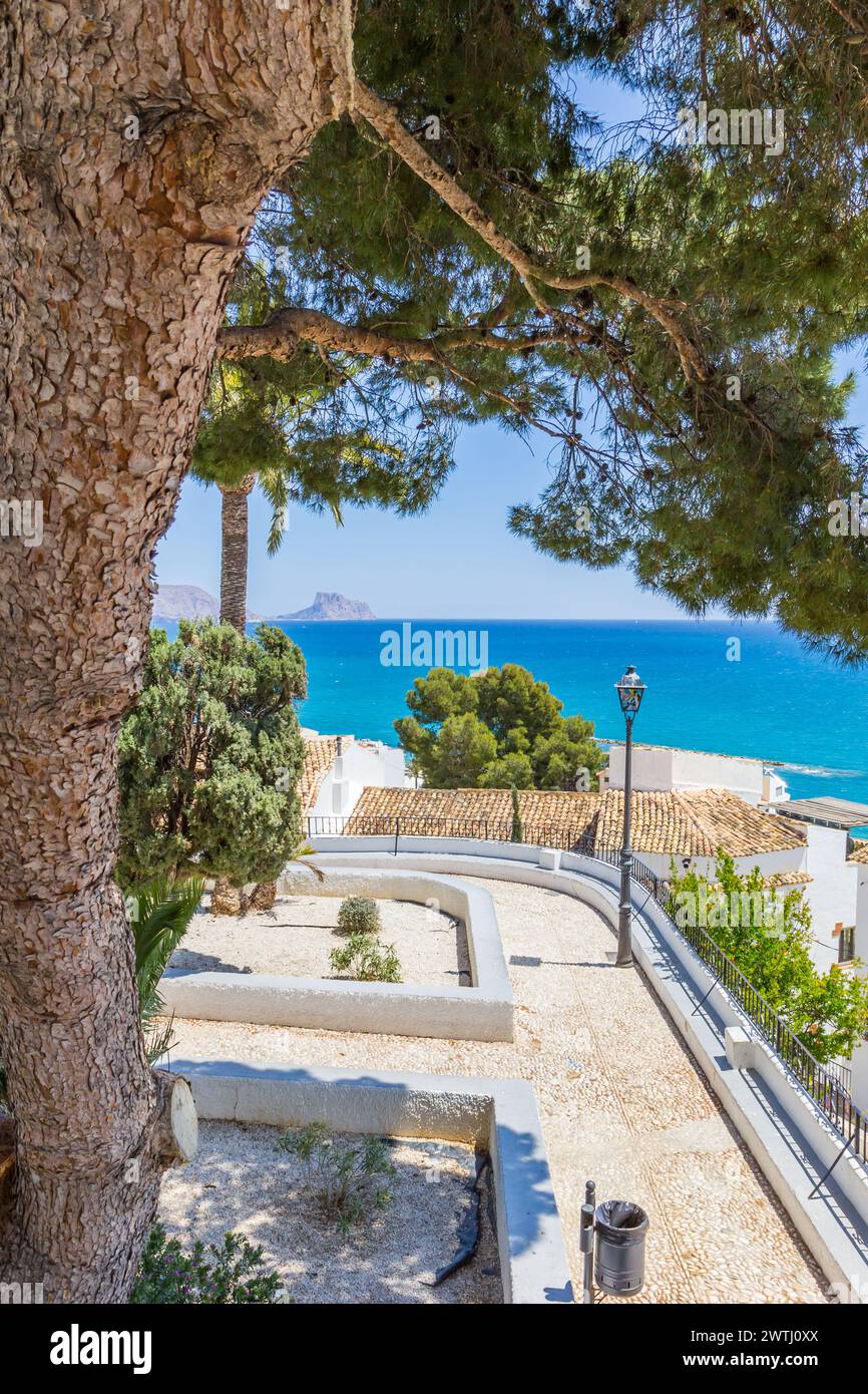 Little park at the seaside of historic town Altea, Spain Stock Photo