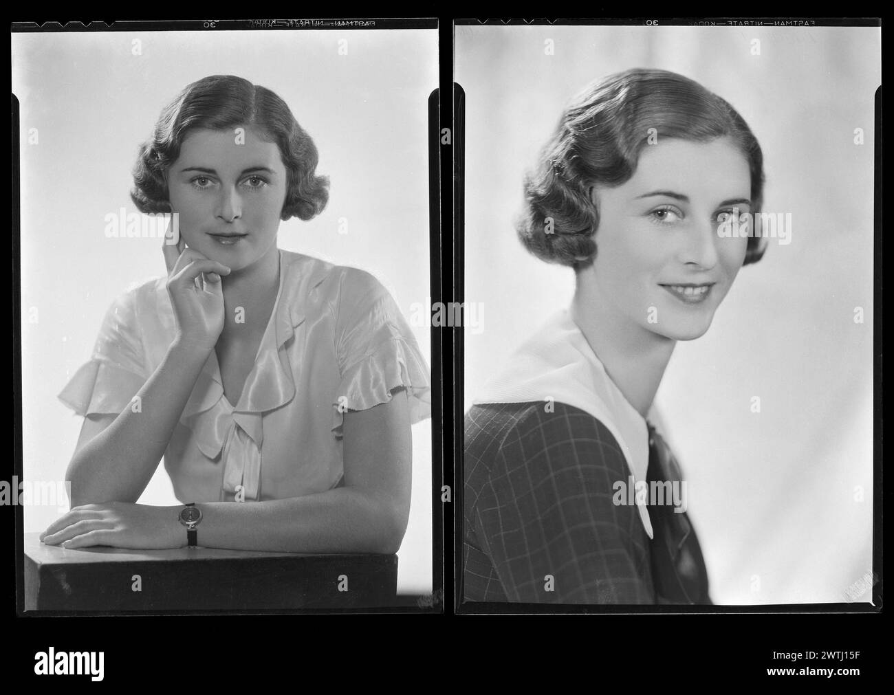 Woman; inscribed 'Mrs M. Widdop' Nitrate negatives, gelatin silver negatives, black-and-white negatives, studio portraits Stock Photo