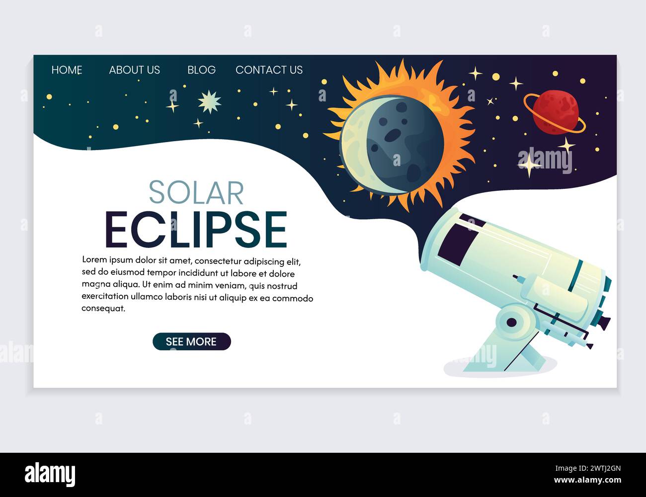 Landing page on the topic of solar eclipse. Stock Vector